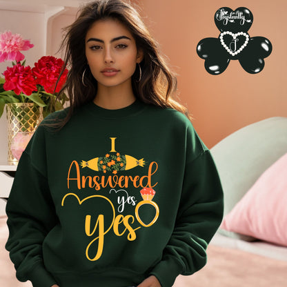 Engagement forest green sweatshirt for bride and bridal party.