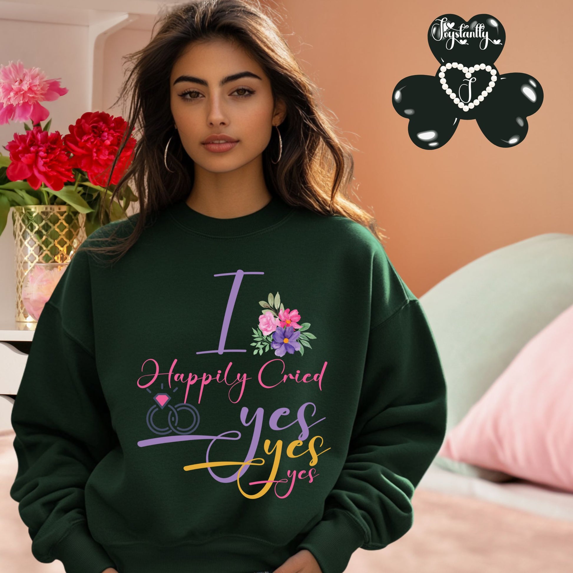 Engagement forest green sweatshirt for bride and bridal party.