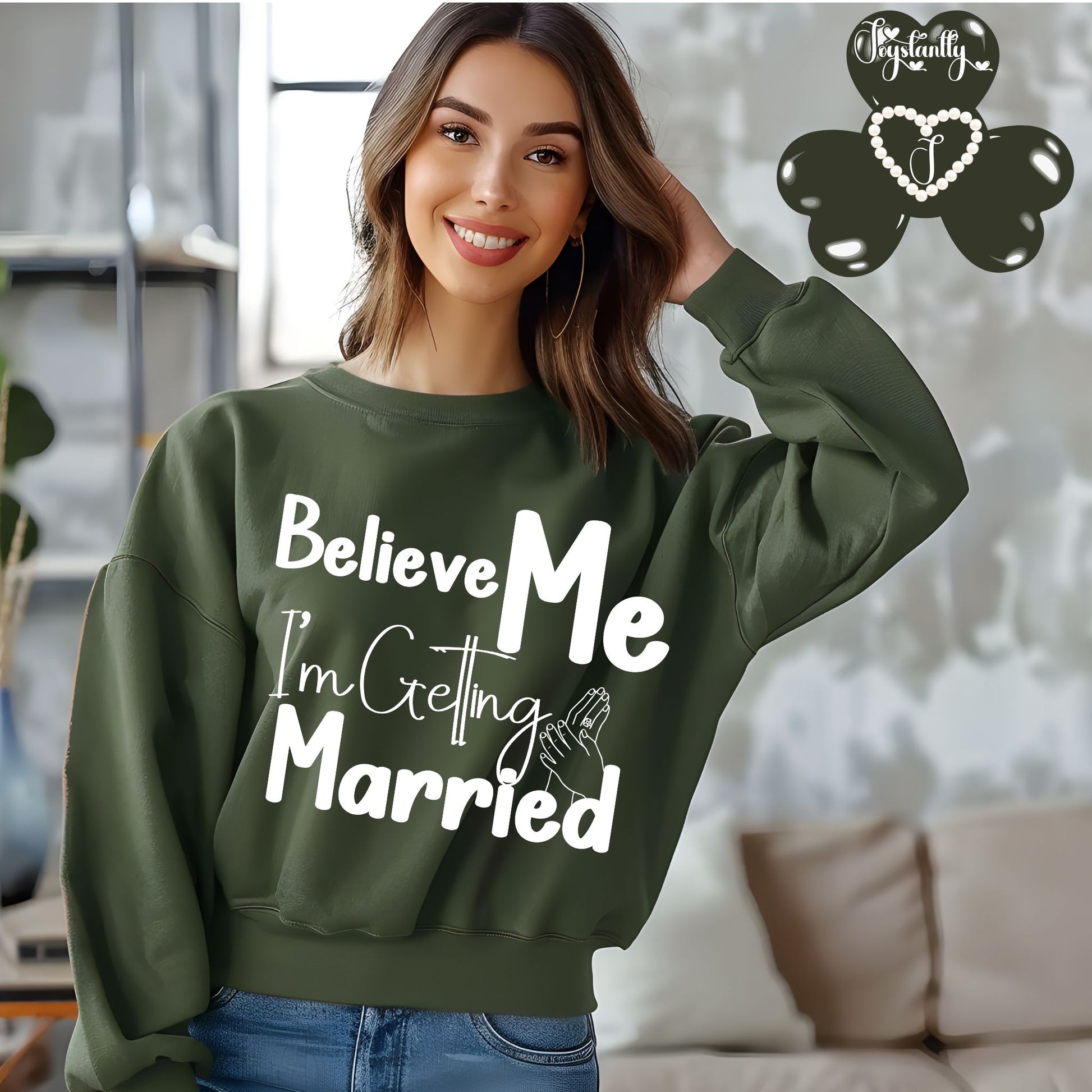 Military green sweatshirt for bride and bridal party.