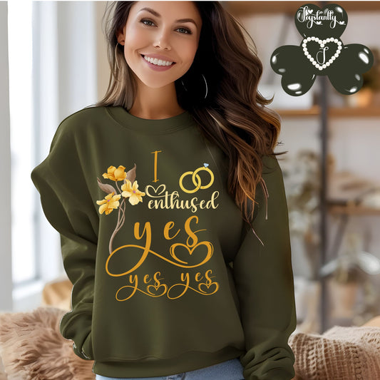 Engagement military green sweatshirt for bride and bridal party.