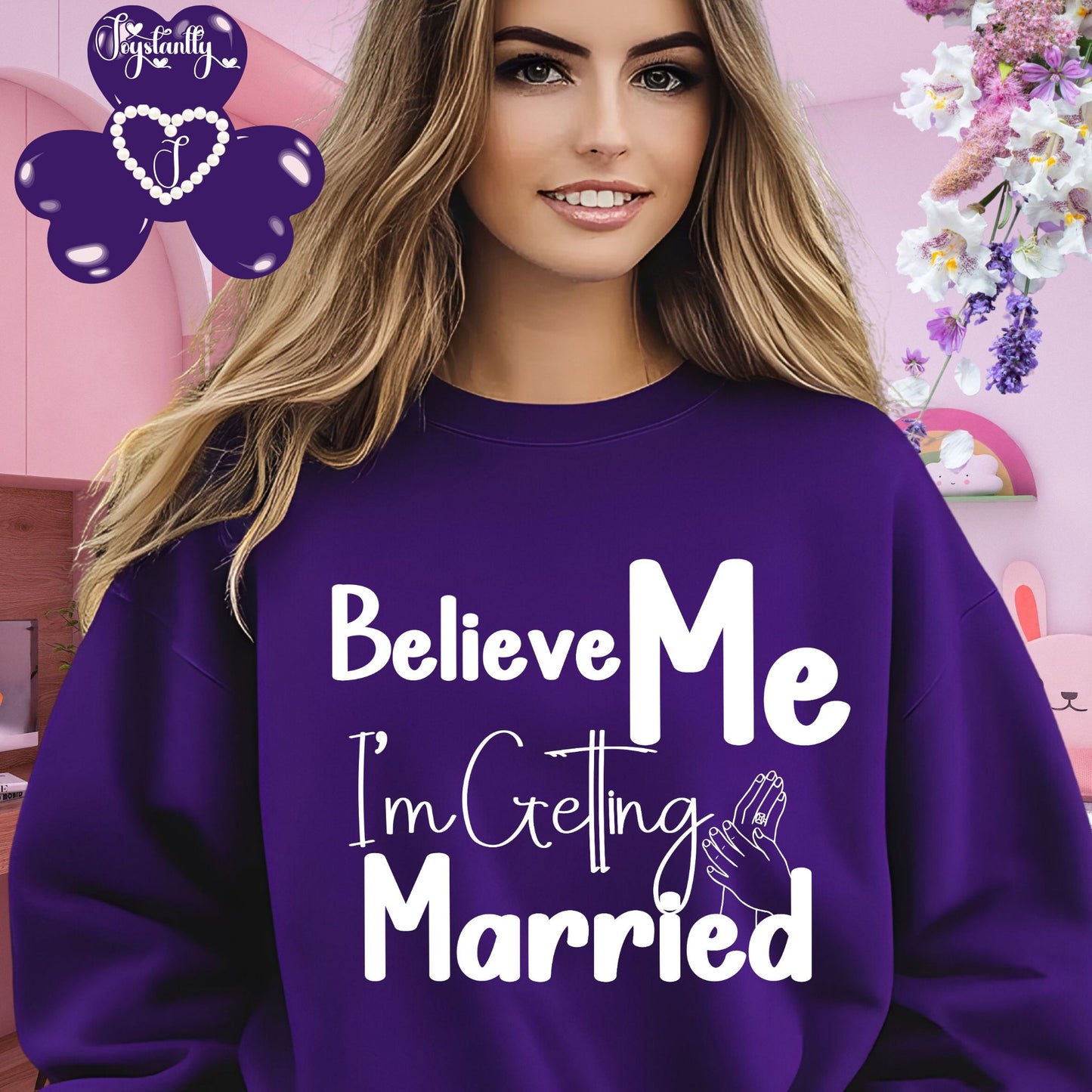 Purple sweatshirt for bride and bridal party.