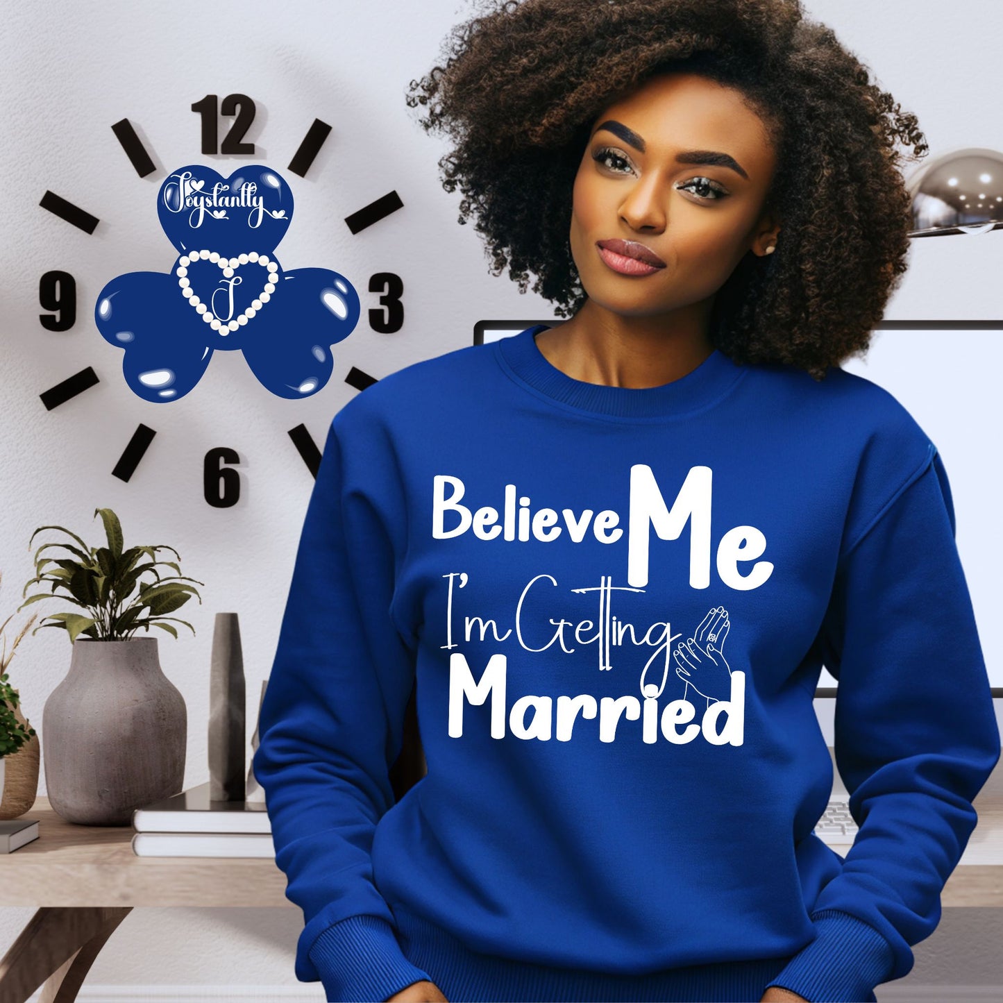 Royal blue sweatshirt for bride and bridal party.