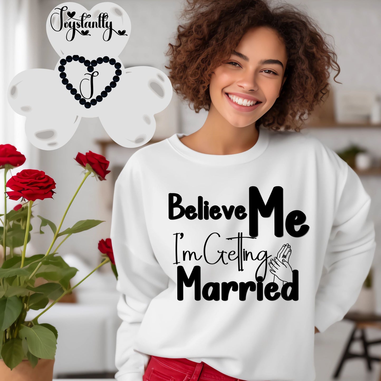 White sweatshirt for bride and bridal party.