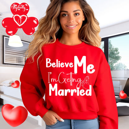 Red sweatshirt for bride and bridal party.