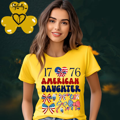 Yellow American T-shirt.  Best Shirt for American Daughters. 4th of July T-shirt.