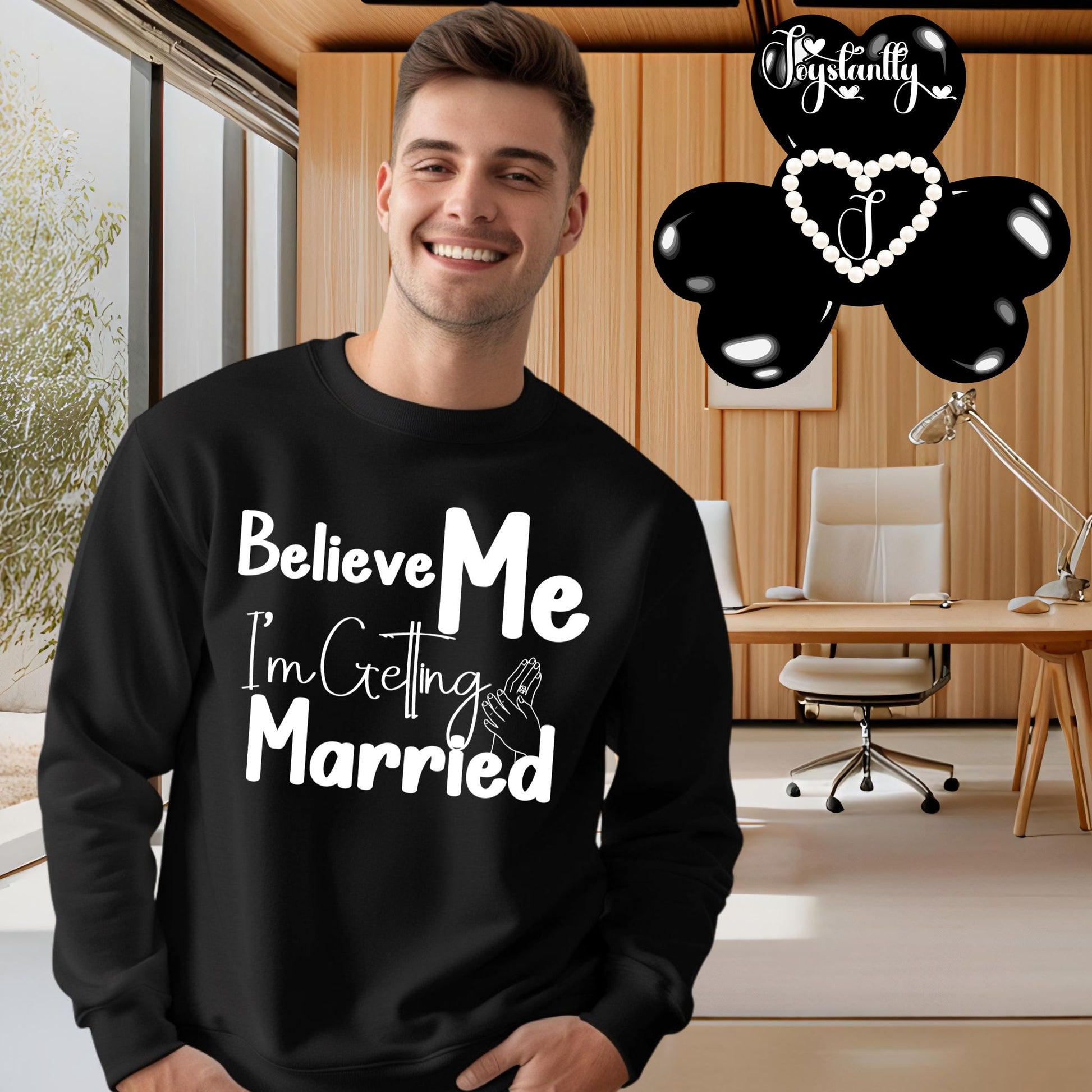 Black sweatshirt for groom's bachelorette party.