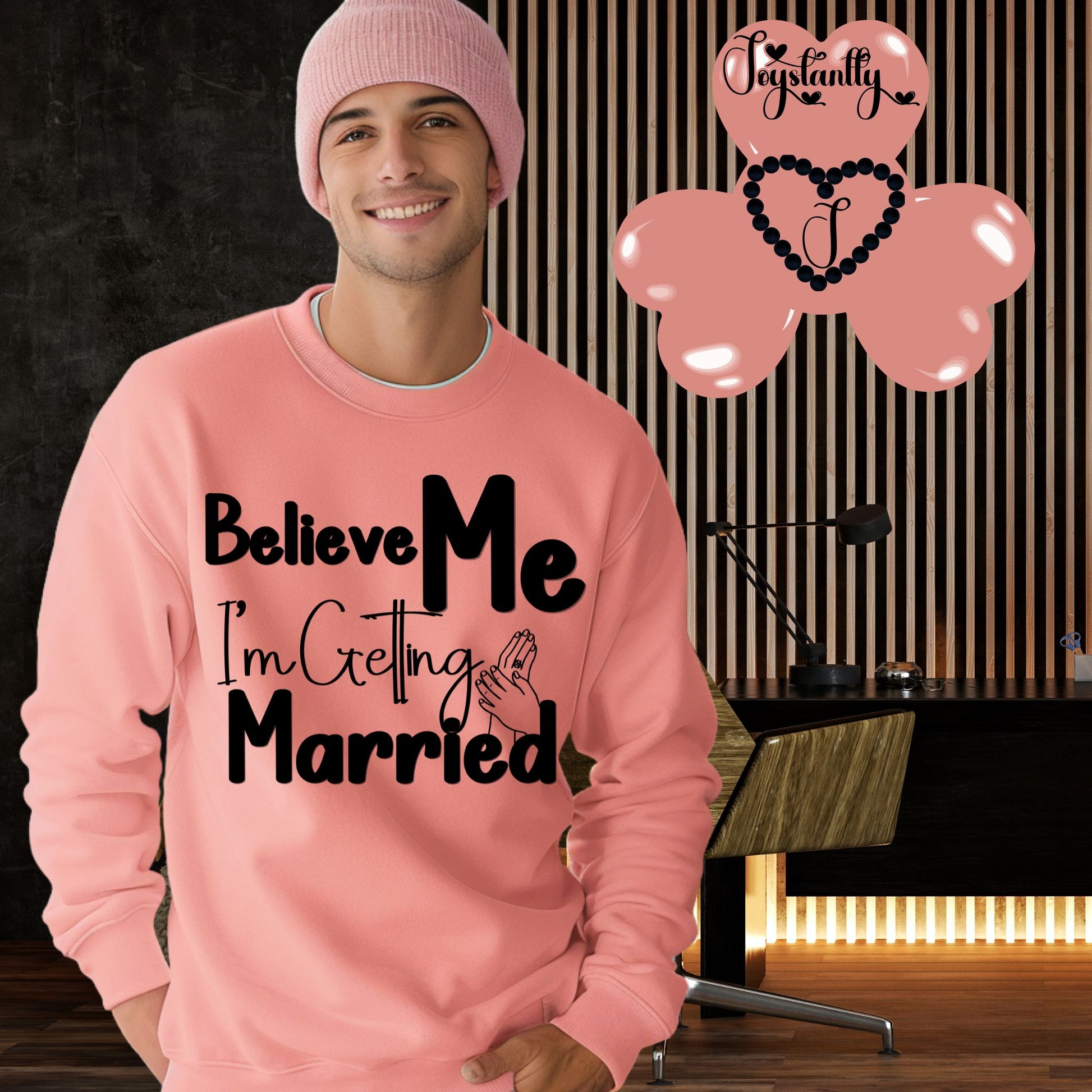 Light pink sweatshirt for groom's bachelorette party.
