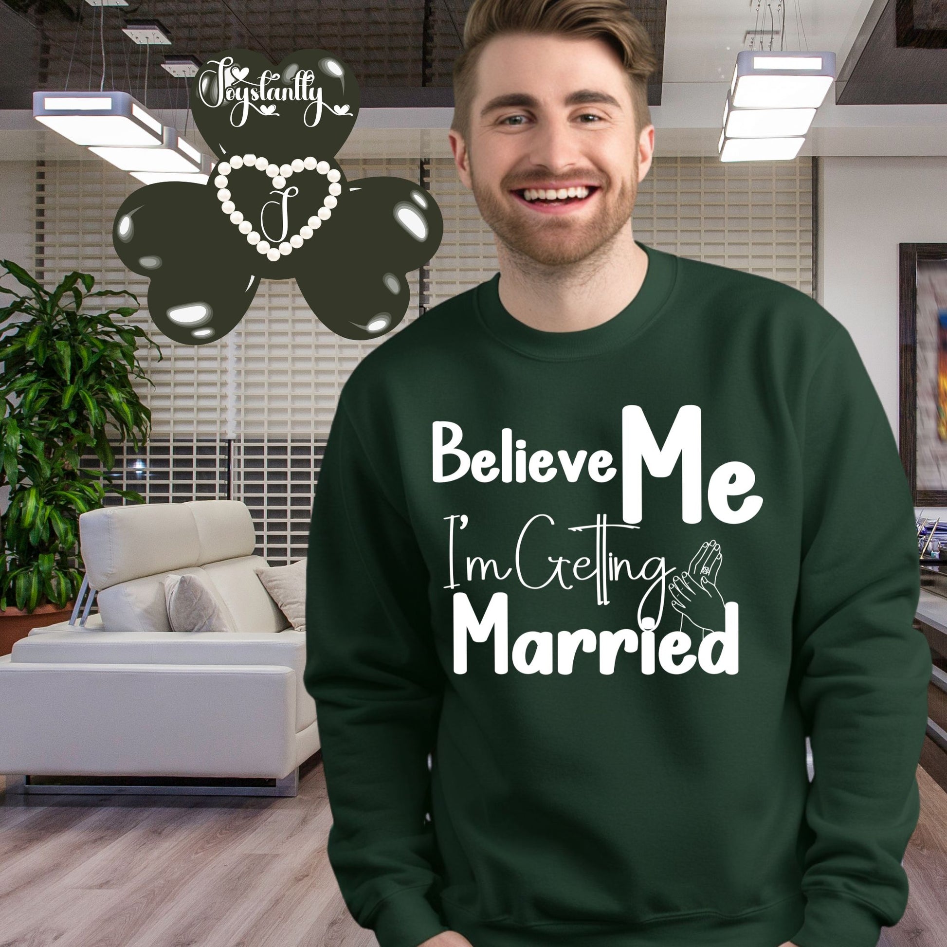 Military green sweatshirt for groom's bachelorette party.