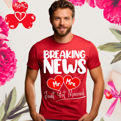 Red T-shirt. Newlywed honeymoon T-shirt.