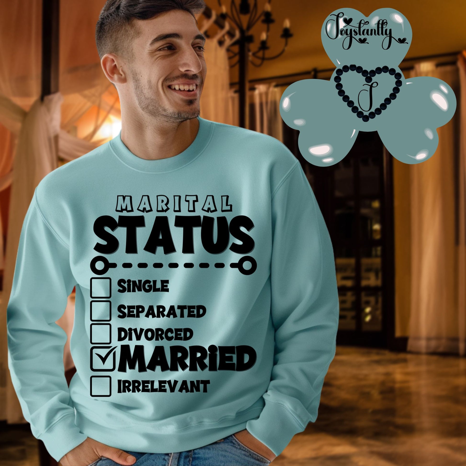 Light Blue Sweatshirt for Newlyweds. Honeymoon Sweatshirt For Grooms.