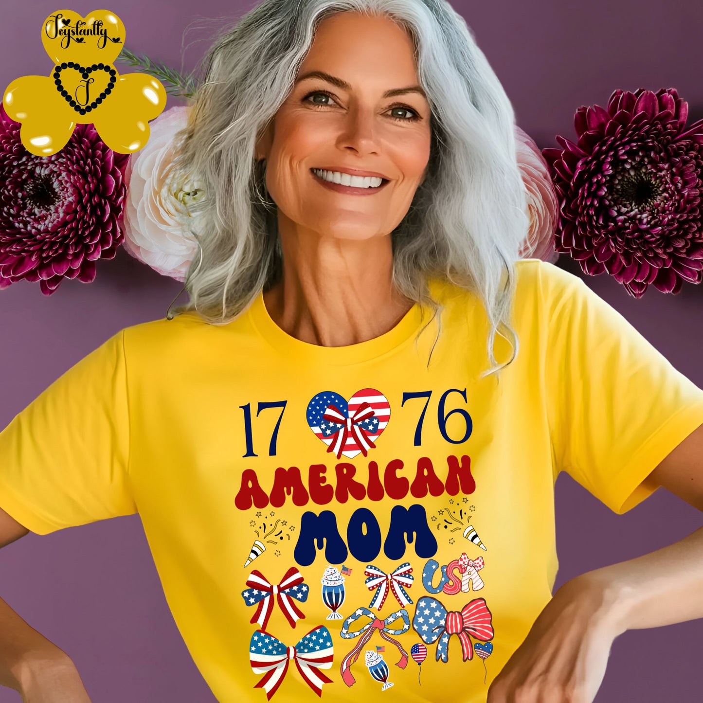 Yellow American T-shirt.  Best Shirt for American Moms. 4th of July T-shirt.
