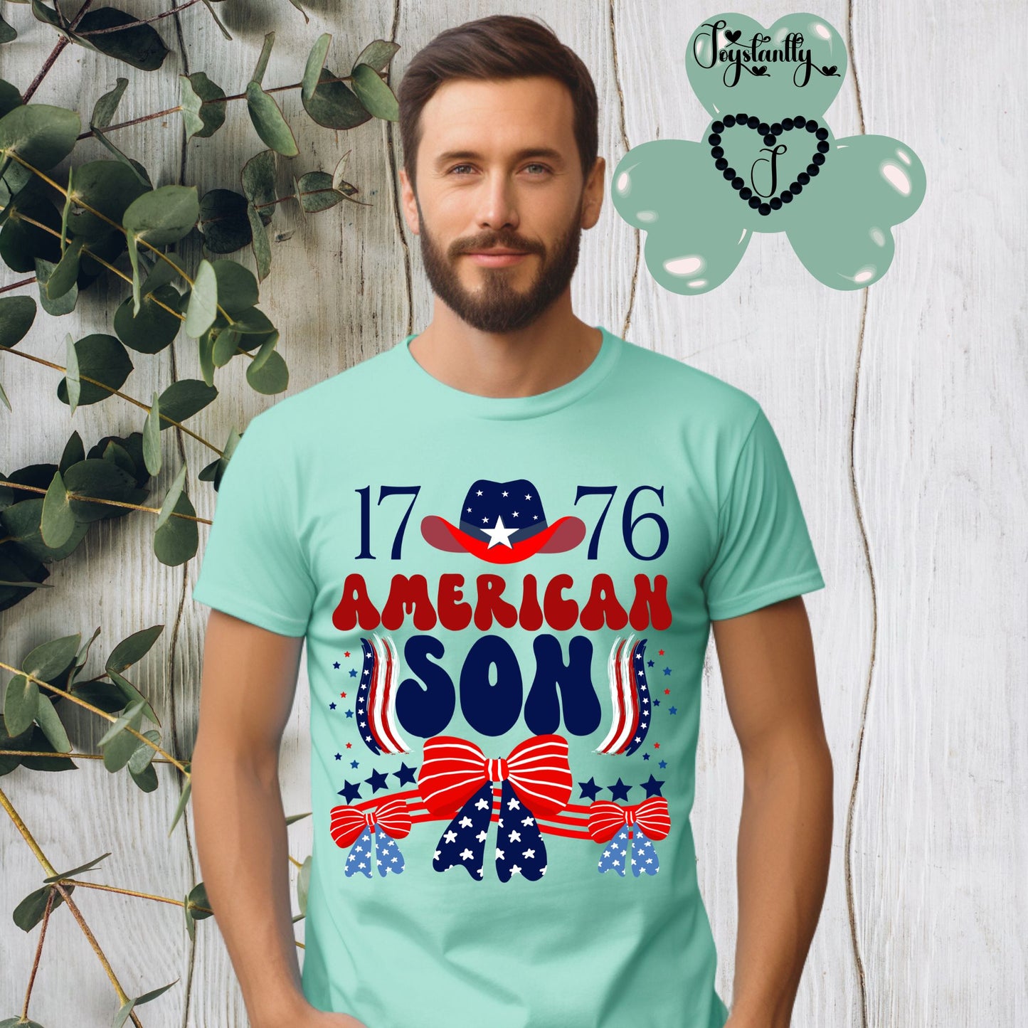 American Heather mint green T-shirt.  Best Shirt for American Sons. 4th of July T-shirt.