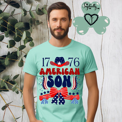 American Heather mint green T-shirt.  Best Shirt for American Sons. 4th of July T-shirt.